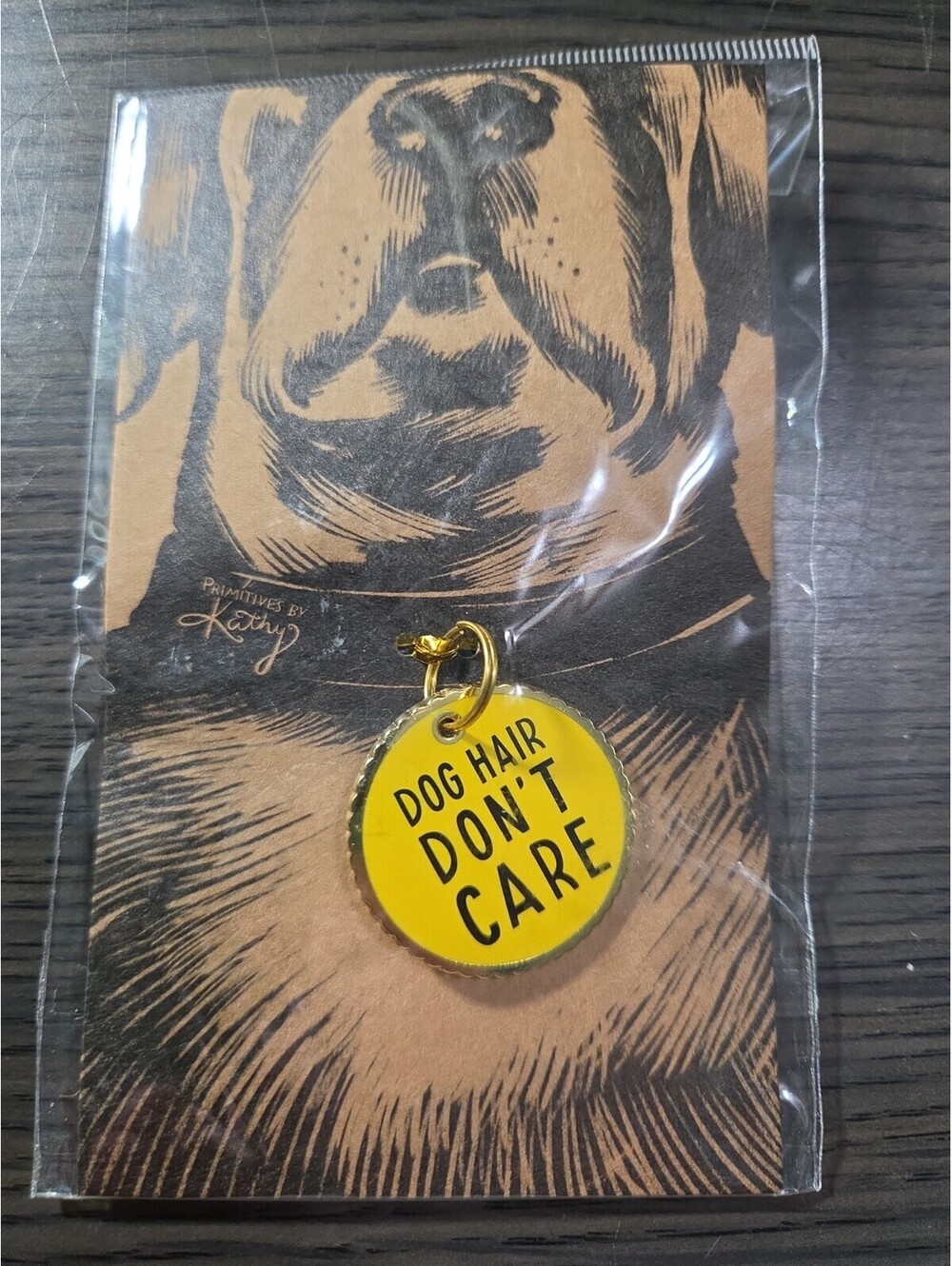 "Dog Hair Don't Care" enamel pet collar charm by Primitives by Kathy